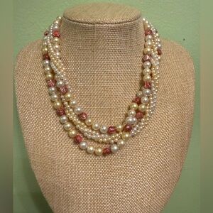Elegant Multi-Strand Pink and White Pearl Necklace